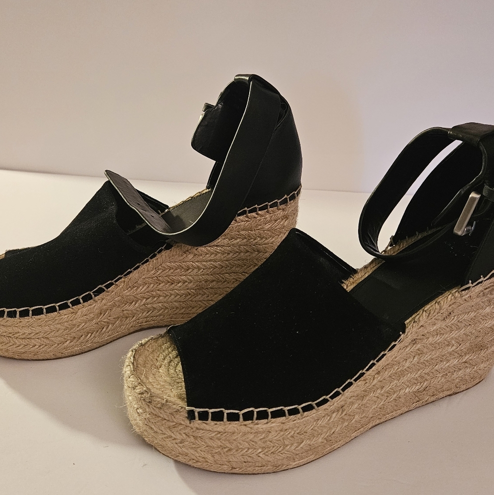 Black Espadrille Wedge Sandals